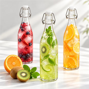 Glass Bottles Set of 12 Swing Top 1L Clip Top Storage Bottles Oil Juice Milk