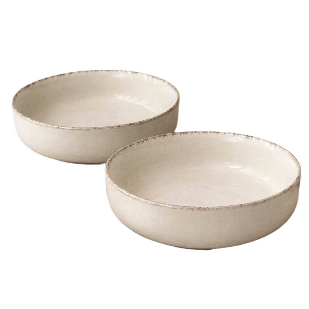 Set of 2 Rustic Speckled White Stoneware Bowls