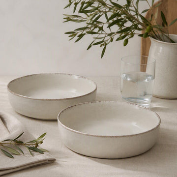 Set of 2 Rustic Speckled White Stoneware Bowls