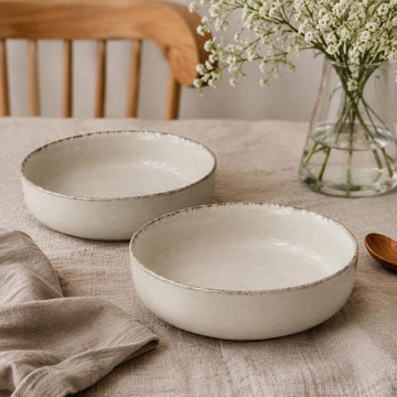 Set of 4 Rustic Speckled Cream Stoneware Bowls