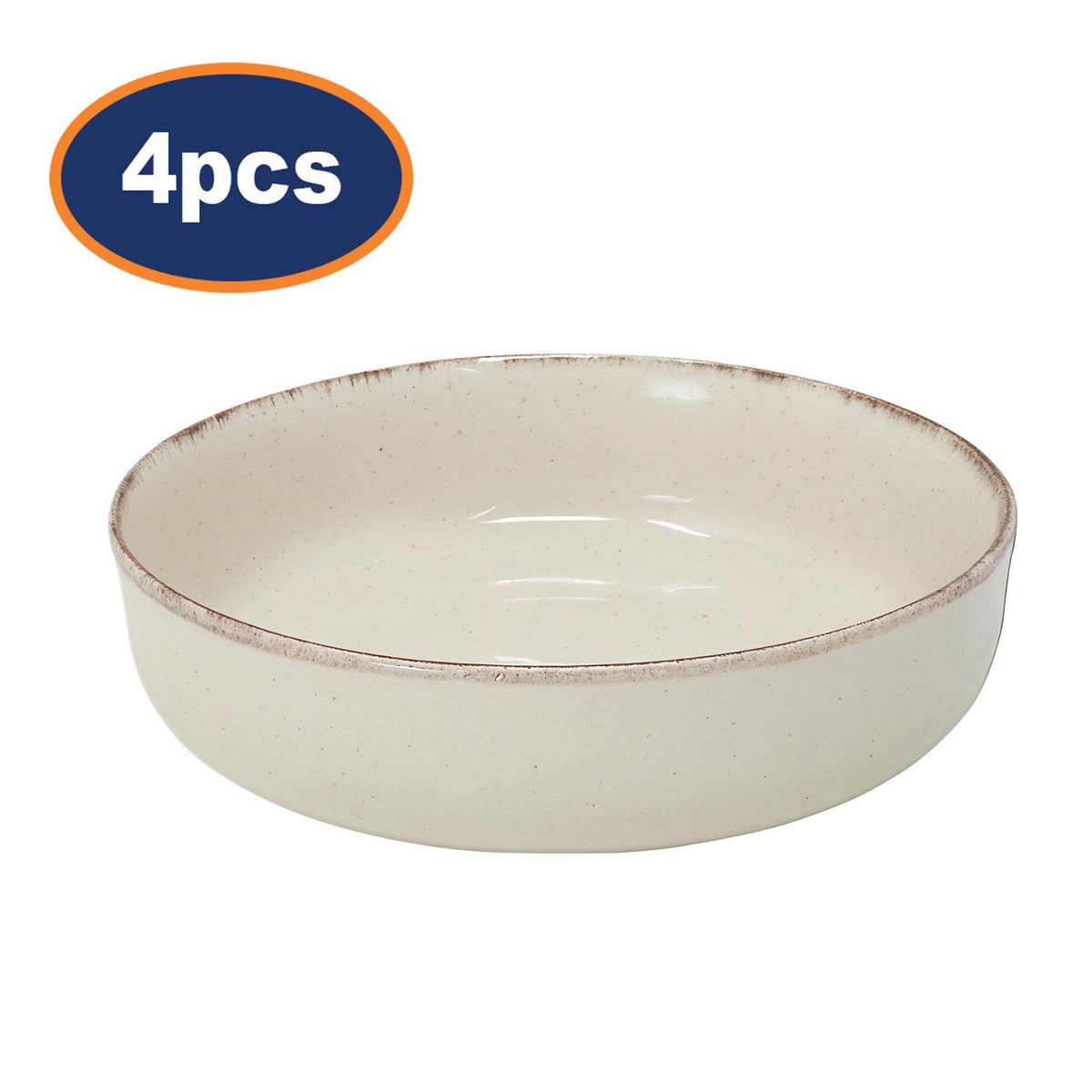 Set of 4 Rustic Speckled Cream Stoneware Bowls
