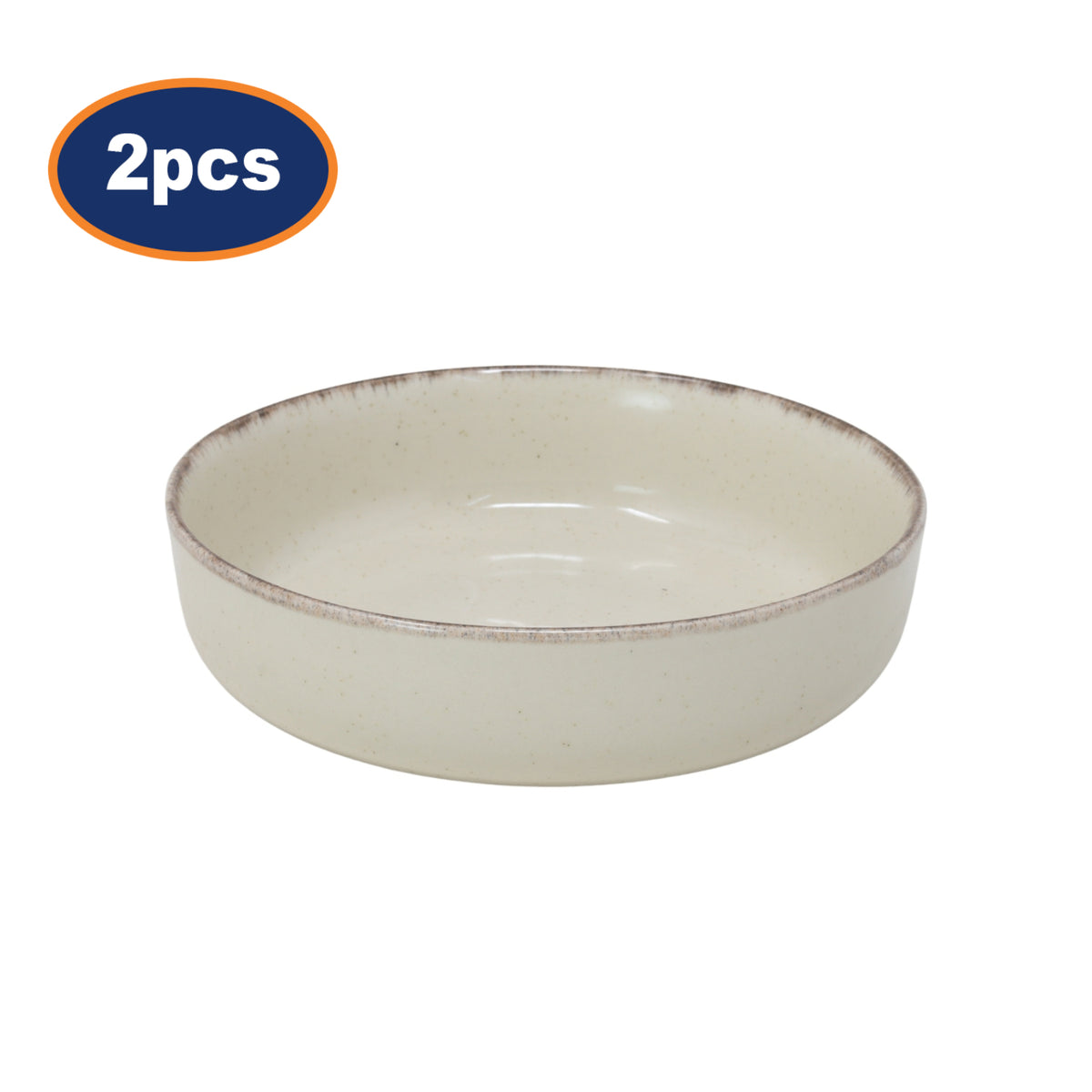 Set of 2 Rustic Speckled Cream Stoneware Bowls