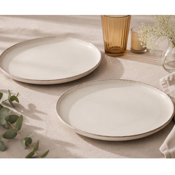 Set of 2 Farmhouse Rustic Speckled Stoneware Dinner Plates