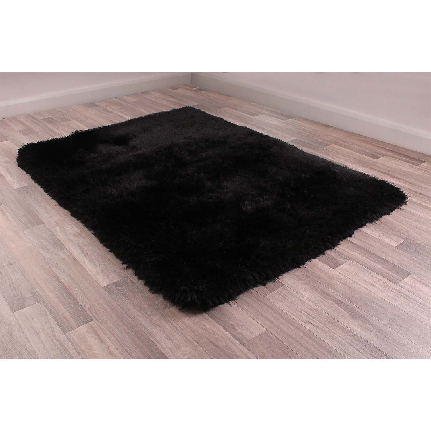 Mayfair Black Polyester Thick Non Slip Shaggy Rug