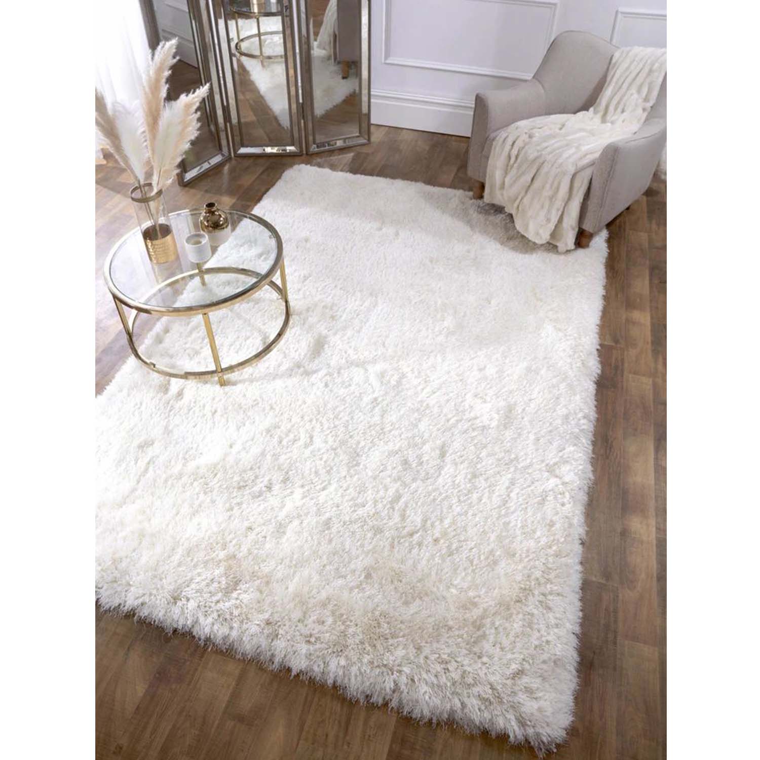 Mayfair Ivory Polyester Thick Non Slip Shaggy Rug