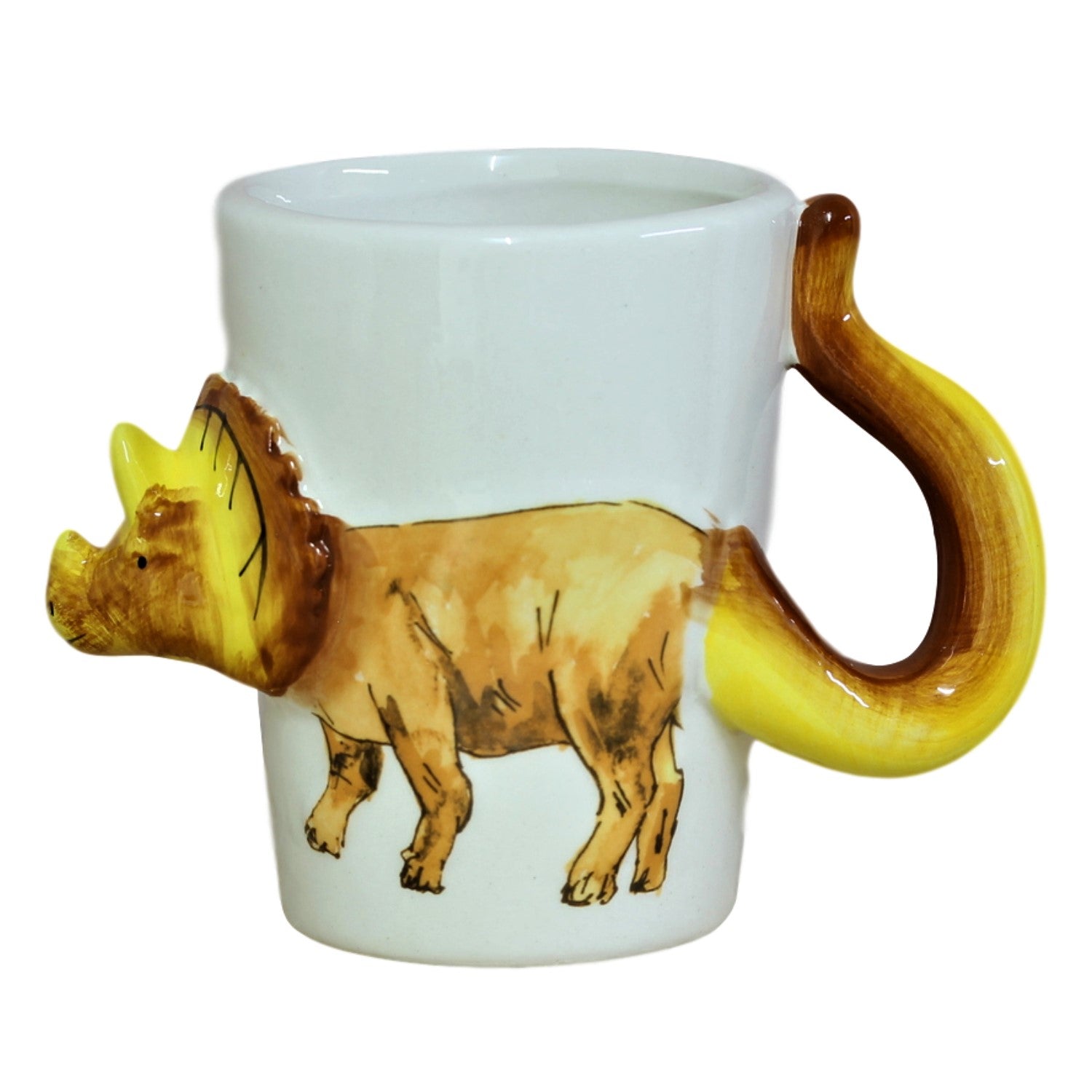 3D Triceratops Dinosaur White Ceramic Mug