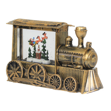 Antique Gold LED Train Santa on Sleigh Swirling Water