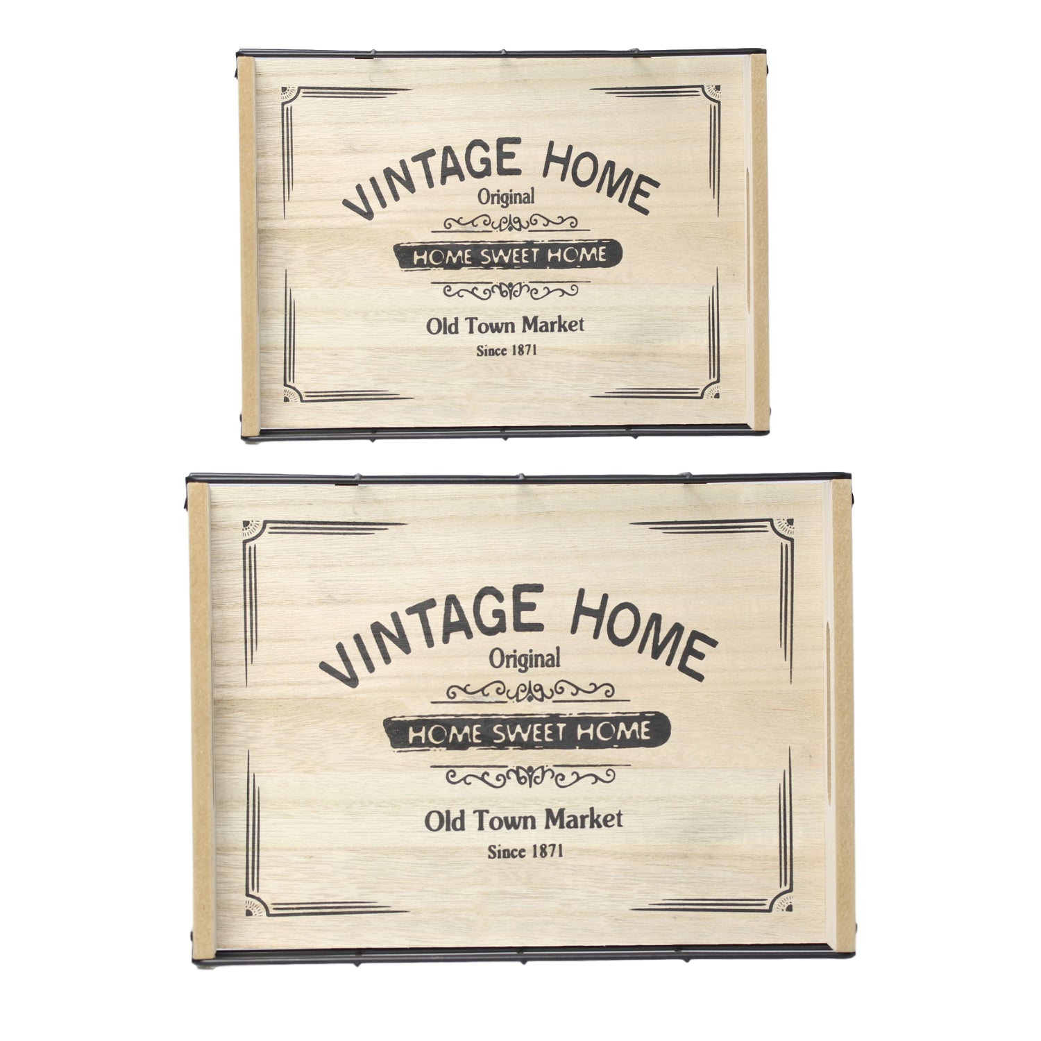 Set of 2 Wooden Vintage Home Serving Tray