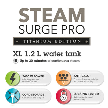 Beldray Titanium Steam Surge Pro Iron - Steam Station With 1.2L Water Tank 2400W