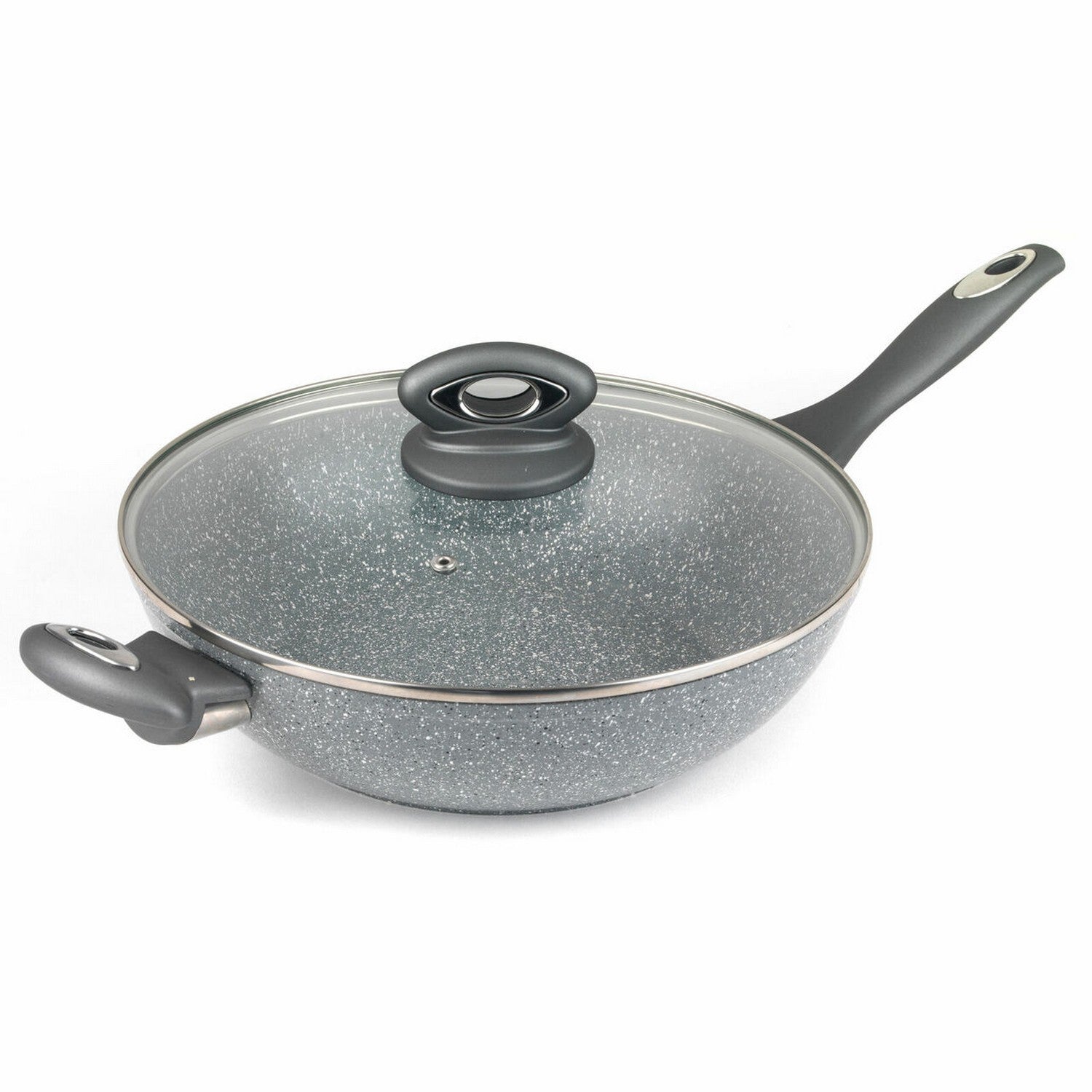 Salter 28cm Grey Marblestone Forged Aluminium Wok with Lid