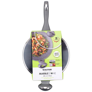 Salter 28cm Grey Marblestone Forged Aluminium Wok with Lid