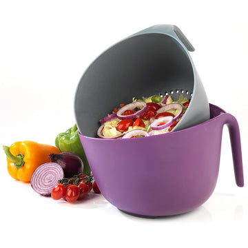 Salter Purple Grey Measusing Bowl and Colander Set