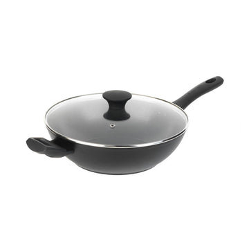 Salter 28cm Geo Hex Non Stick Aluminium Wok with Glass Lid