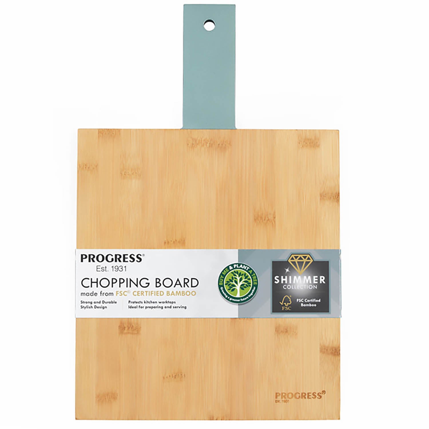 Progress 39cm Square Wooden Chopping Board With Handle