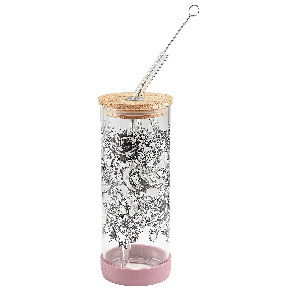 450ml Floral Pink Non Slip Glass Drinking Bottle Leakproof