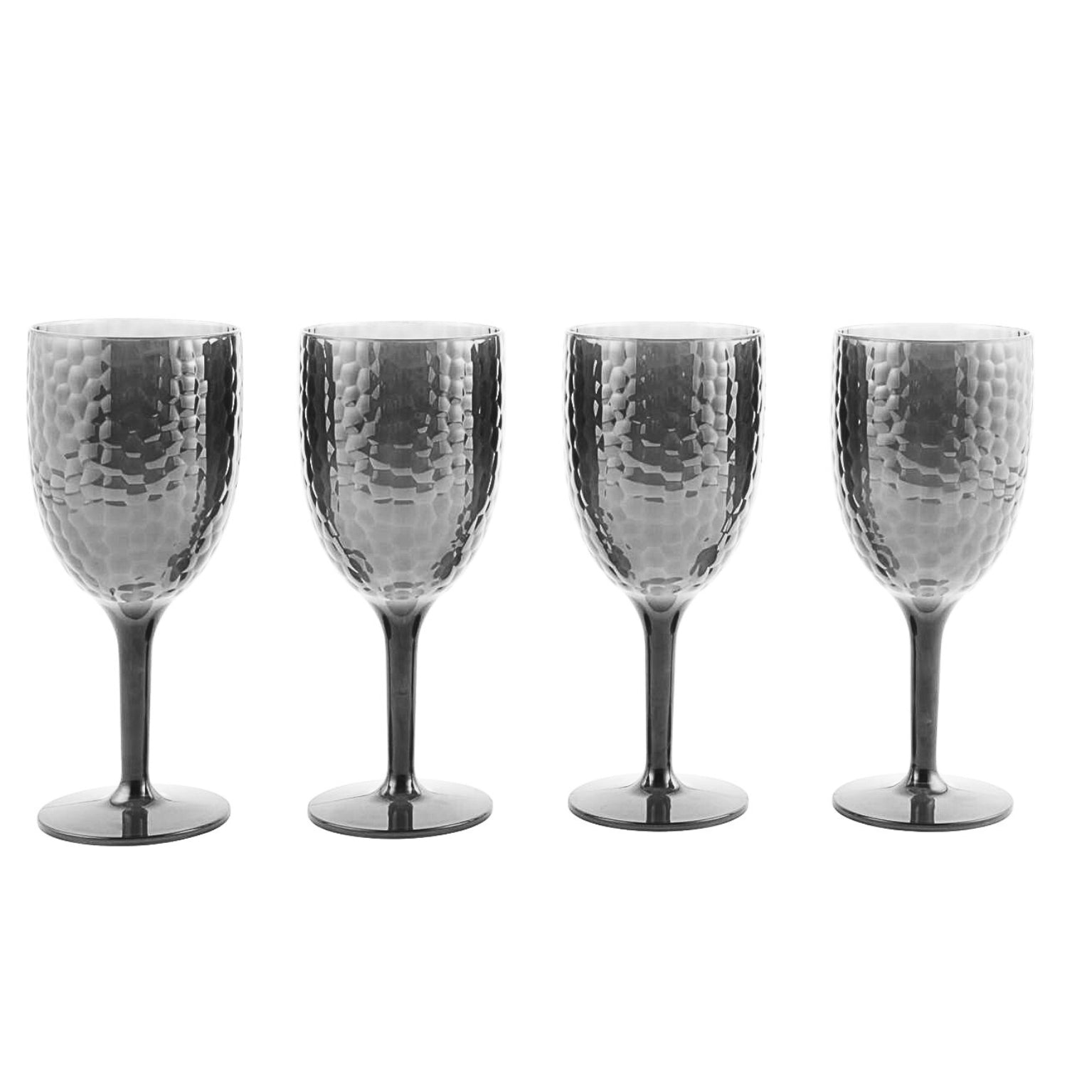 Cambridge 4Pcs Grey Fete Diamond Design Reusable Plastic Wine Glasses