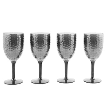 Cambridge 4Pcs Grey Fete Diamond Design Reusable Plastic Wine Glasses