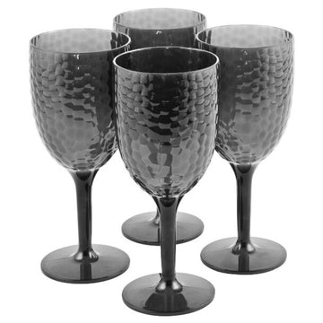 Cambridge 4Pcs Grey Fete Diamond Design Reusable Plastic Wine Glasses