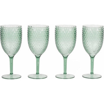 4 Green Goblets Outdoor Picnic Re-Usable Plastic Set