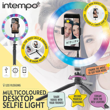 Intempo Multi-Coloured Ring Light Tripod With Phone Holder