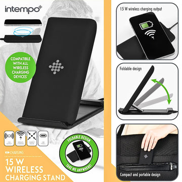 Intempo 15W Black Portable Phone Wireless Charging Stand