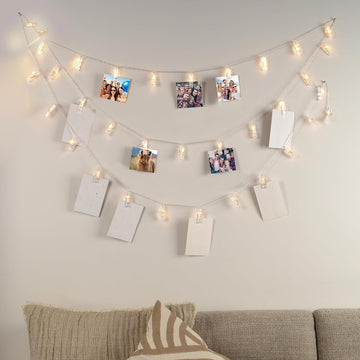 20 Warm White LED Battery Powered String Lights Photo Clips