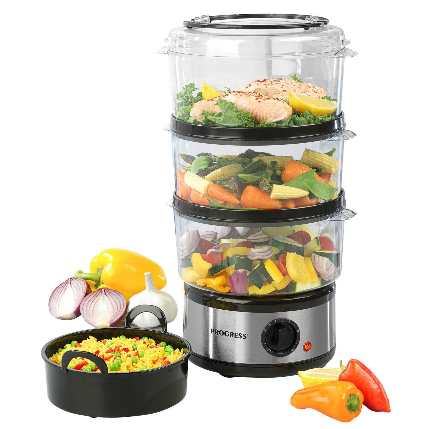 Progress 500W Go Healthy Electric 3-Tier Steamer