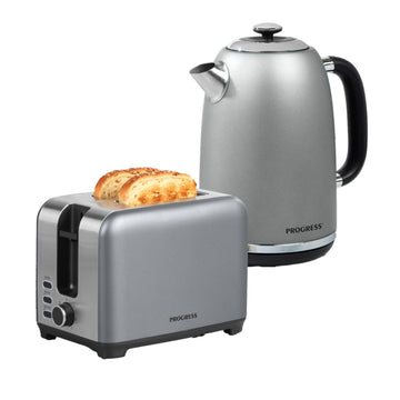 PROGRESS 1.8L Silver Shimmer Electric Kettle & 2 Slice Toaster Set
