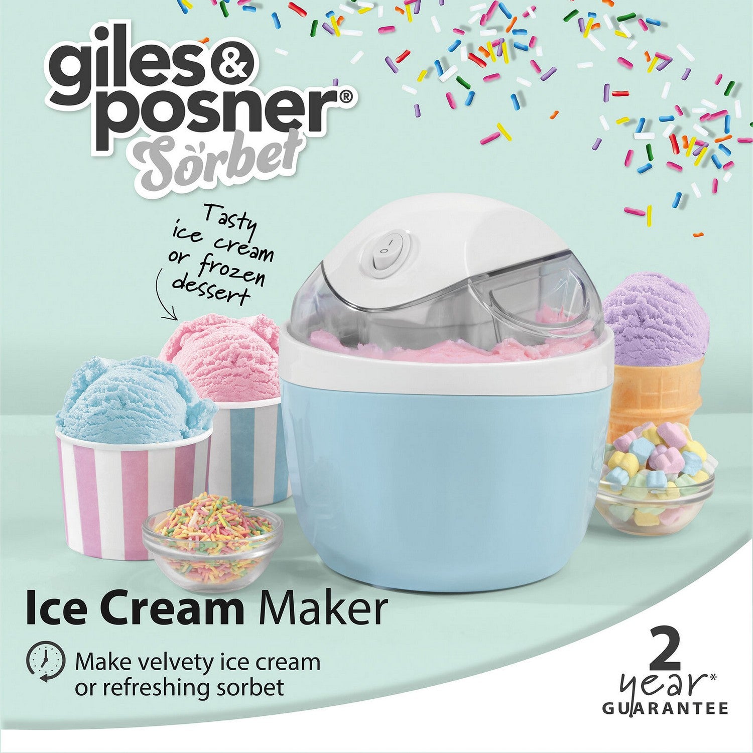 Giles & Posner 0.5L Blue Electric Table Top Ice Cream & Sorbet Maker