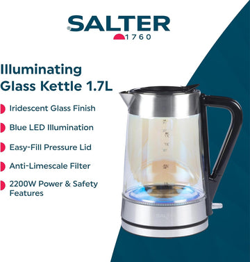 Salter 1.7L Iridescent Glass 2200W Cordless Electric Kettle