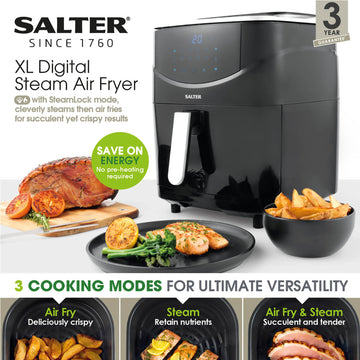 Salter 1700W Black Digital Air Fryer & Steamer