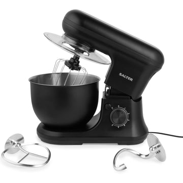 Salter Kuro Stand Mixer 5L Bowl 1200W Black Splash Guard Whisk Dough Hook Beater