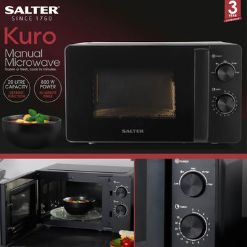 Salter Kuro 800W Black Manual Microwave
