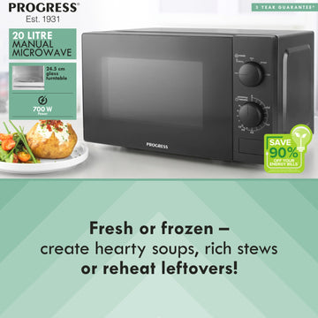 Progress 20L Black Manual Rotating Turntable Microwave Oven