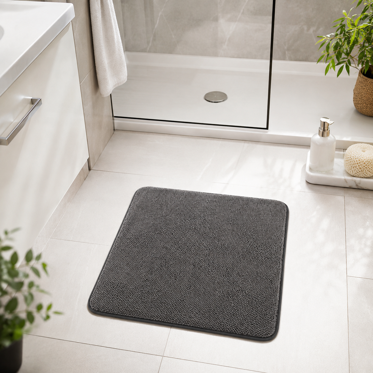 Beldray Charcoal Shower Mat 50x50cm Anti Mould Non Slip Quick Dry