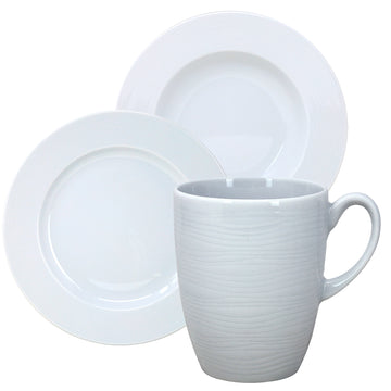 6Pc White Porcelain Dinner Plates Pasta Bowls & Mugs Set