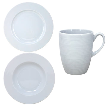 6Pc White Porcelain Dinner Plates Pasta Bowls & Mugs Set