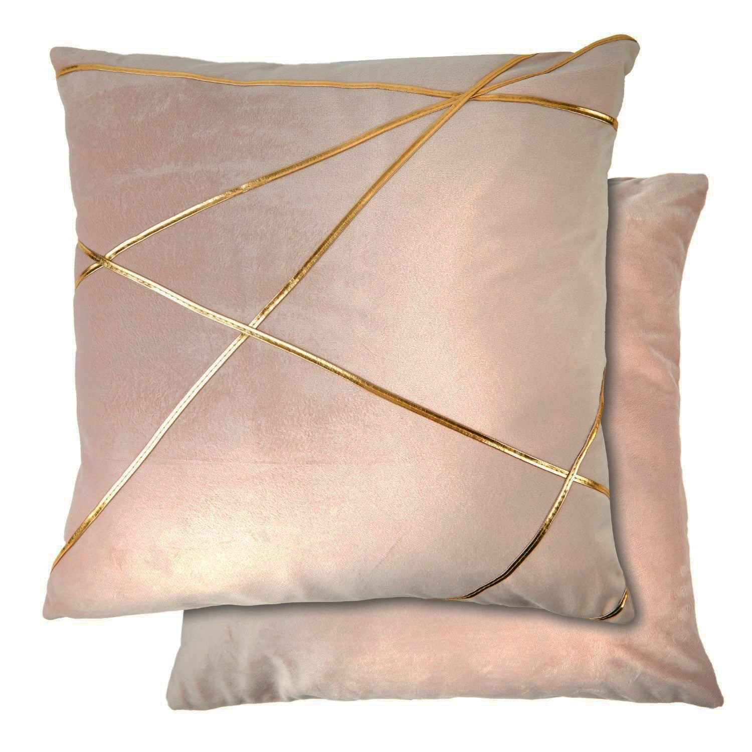 Blush Pink Suede Soft Cushion Covers with Gold Metallic Banding