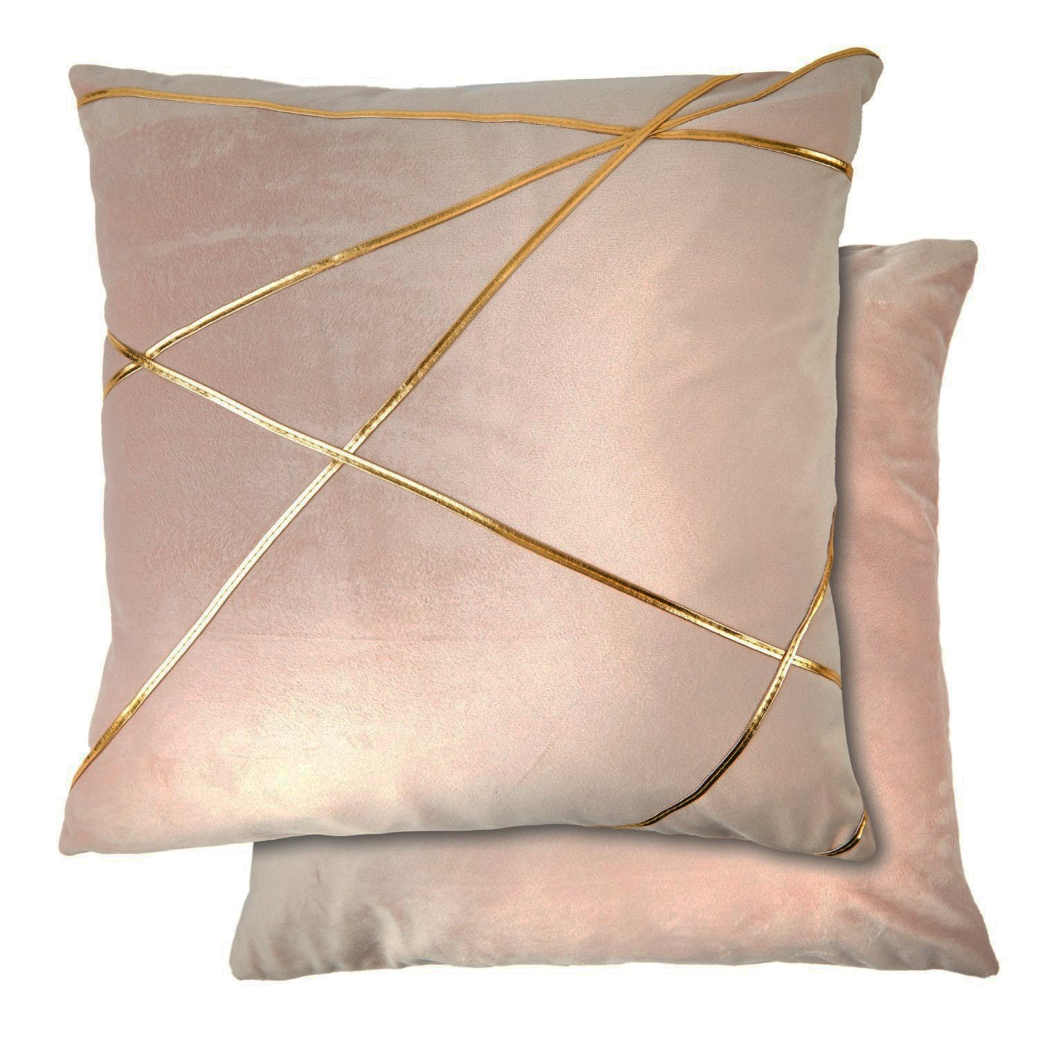 Blush Pink Suede Soft Cushion with Gold Metallic Banding