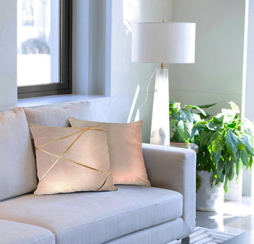 Blush Pink Suede Soft Cushion Covers with Gold Metallic Banding