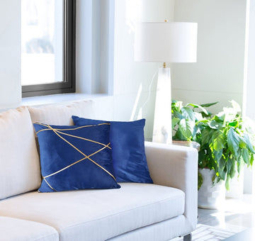 Navy Blue Suede Soft Cushion with Gold Metallic Banding