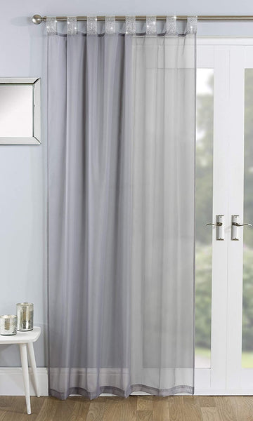 55x90" Luxury Silver Diamante Voile Net Curtains - Vegas Grey