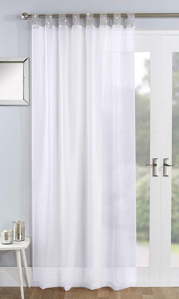 55x90" Luxury Silver Diamante Voile Net Curtains - Vegas White