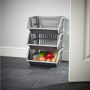 31cm Stackable Fruit Vegetable Basket Plastic Cream