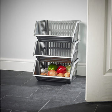 35cm Stackable Fruit Vegetable Basket Plastic Grey
