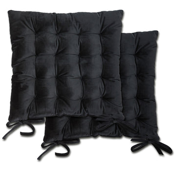Thick & Quilted Velvet Seat Pad with Tie On - Black