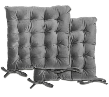 Thick & Quilted Velvet Seat Pad with Tie On - Silver