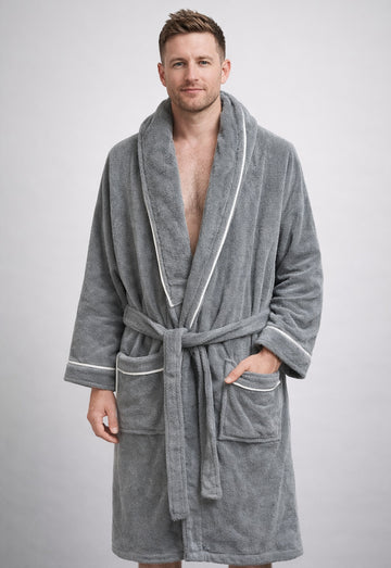 Velour Signature Bathrobe Soft Plush Dressing Gown, Grey