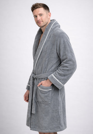 Velour Signature Bathrobe Soft Plush Dressing Gown, Grey