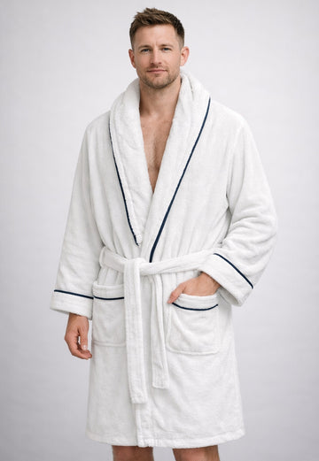 Velour Signature Bathrobe Soft Plush Dressing Gown, White